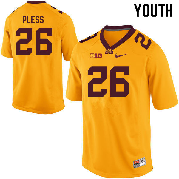 Youth #26 Victor Pless Minnesota Golden Gophers College Football Jerseys Sale-Gold - Click Image to Close